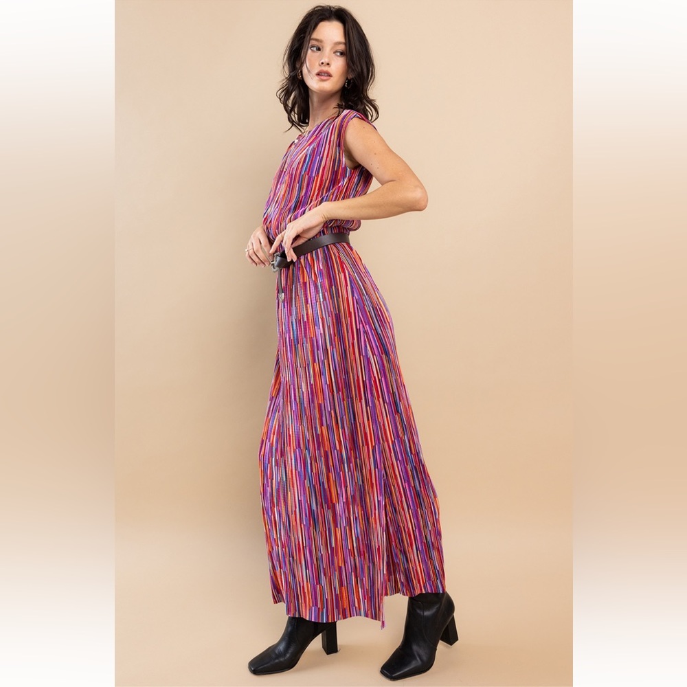 22 Boho Multi Color Rib Pleating Detailed Dress - Picture 3 of 6